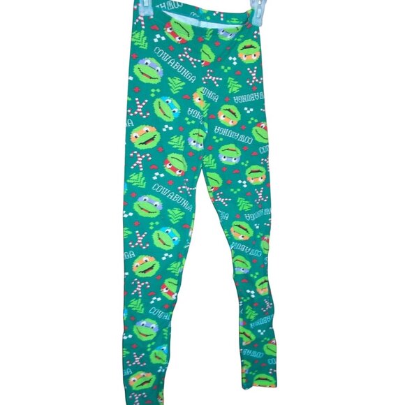 Teenage Mutant Ninja Turtles Size L Juniors Christmas Cowabunga Green Leggings - Picture 1 of 6